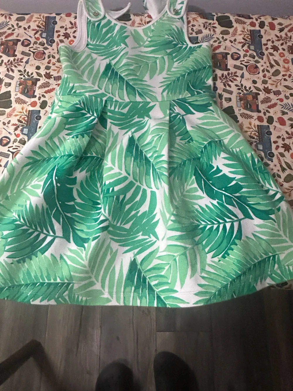 Janie and Jack White Dress with Green Leaf Print